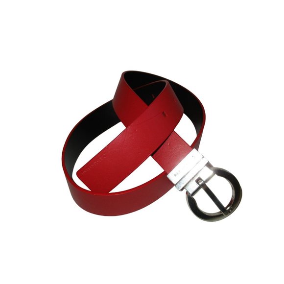 *Calvin Klein Red Leather MOD Belt Chunky Signature Silver Buckle - Picture 1 of 5